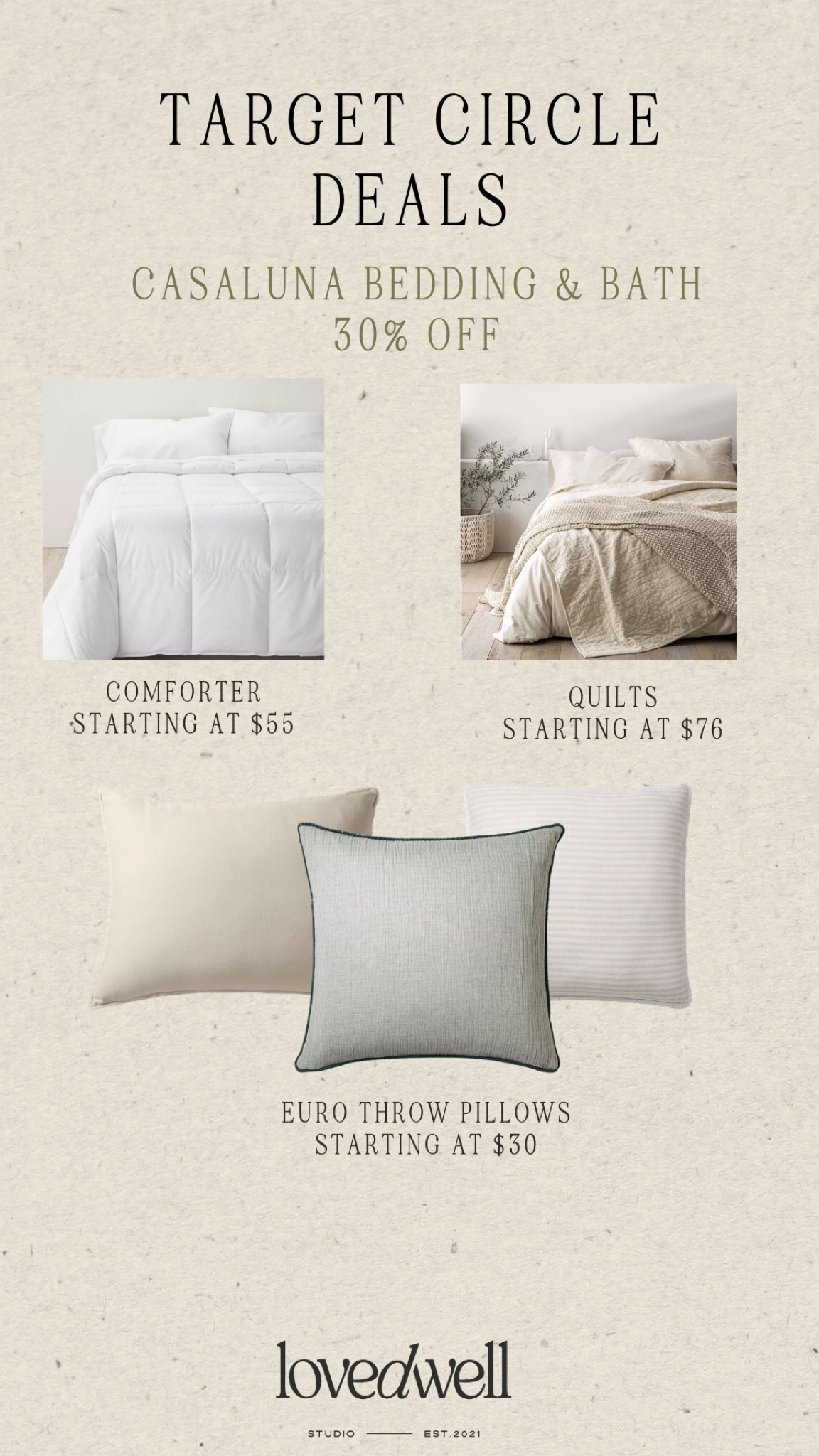 TARGET CIRCLE DEALS
All bedding and bath 30% off
Casaluna is my favorite!!!

#LTKSummerSales #LTKHome