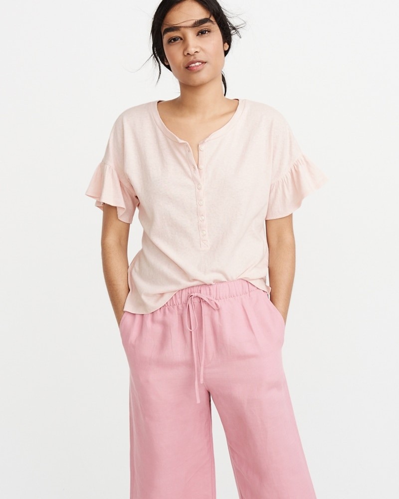 Ruffle Sleeve Henley | Abercrombie & Fitch US & UK