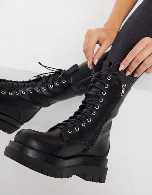 RAID Dahlia flat lace up boots in black | ASOS (Global)