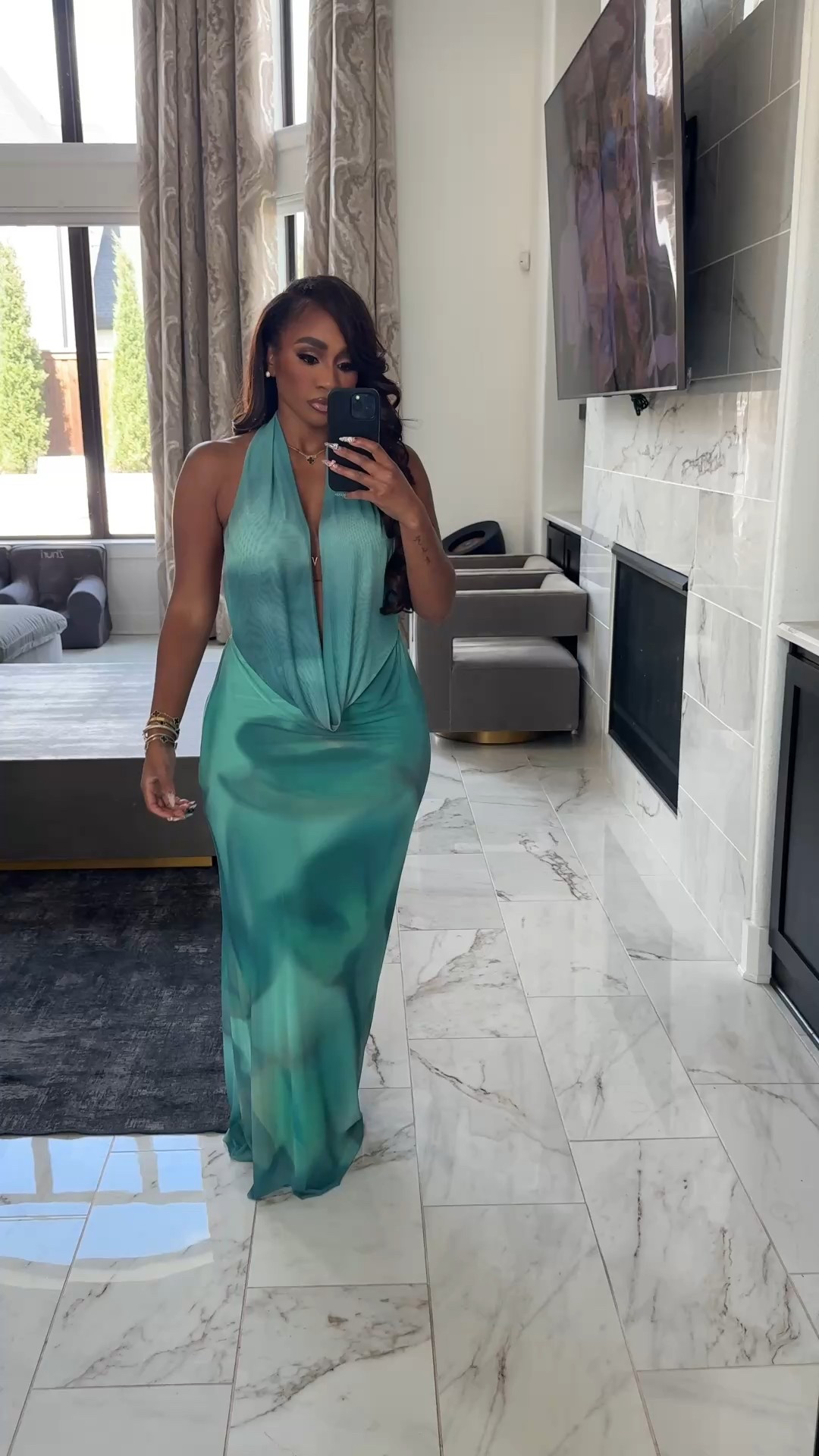 Deep plunge maxi dress find! Would be great for nights out or vacation! Wearing a Large! 

#LTKStyleTip #LTKFindsUnder100