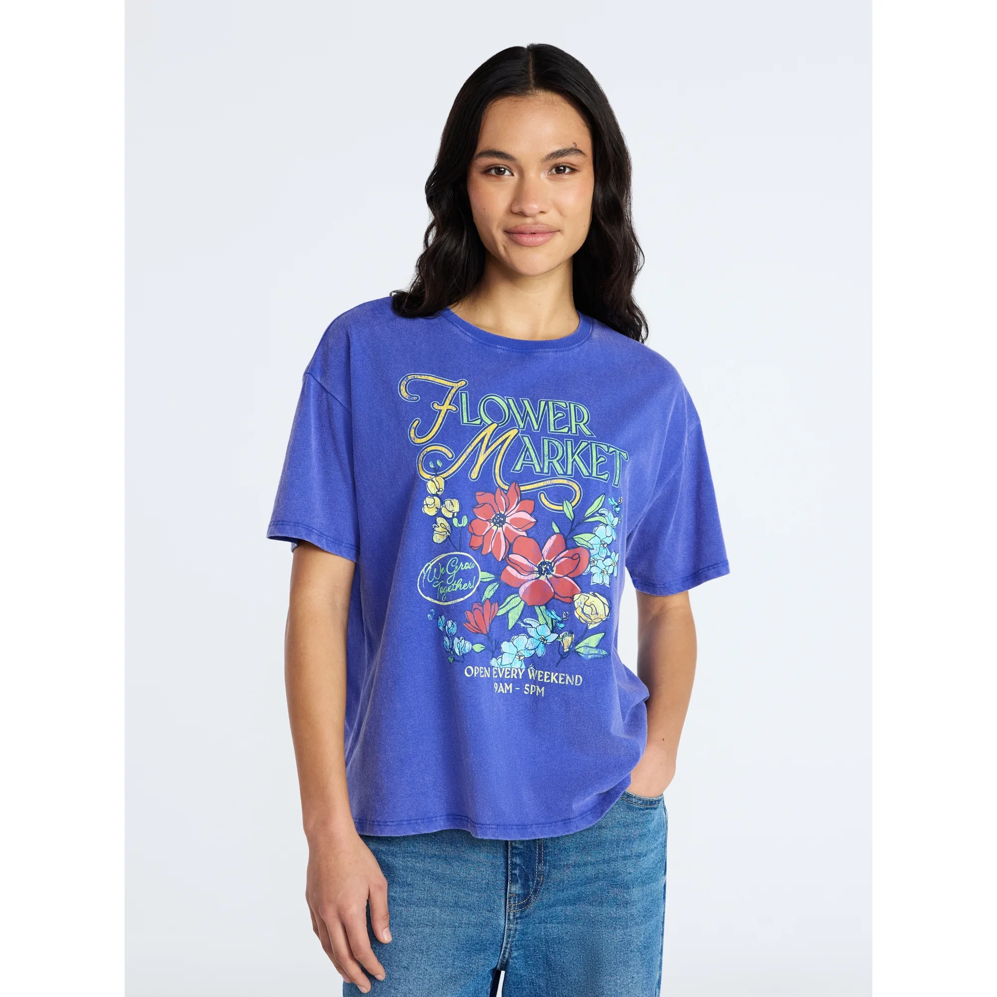 Mother’s Day Women’s Flower Market Cotton Graphic Tee from Way to Celebrate, Sizes S-XXXL | Walmart (US)