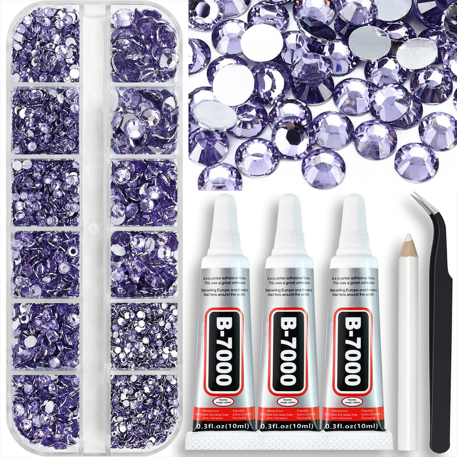 B7000 Jewelry Adhesive Glue with Rhinestones for Crafts, 4000PCS Light Purple Flatback Gems Rhine... | Amazon (US)