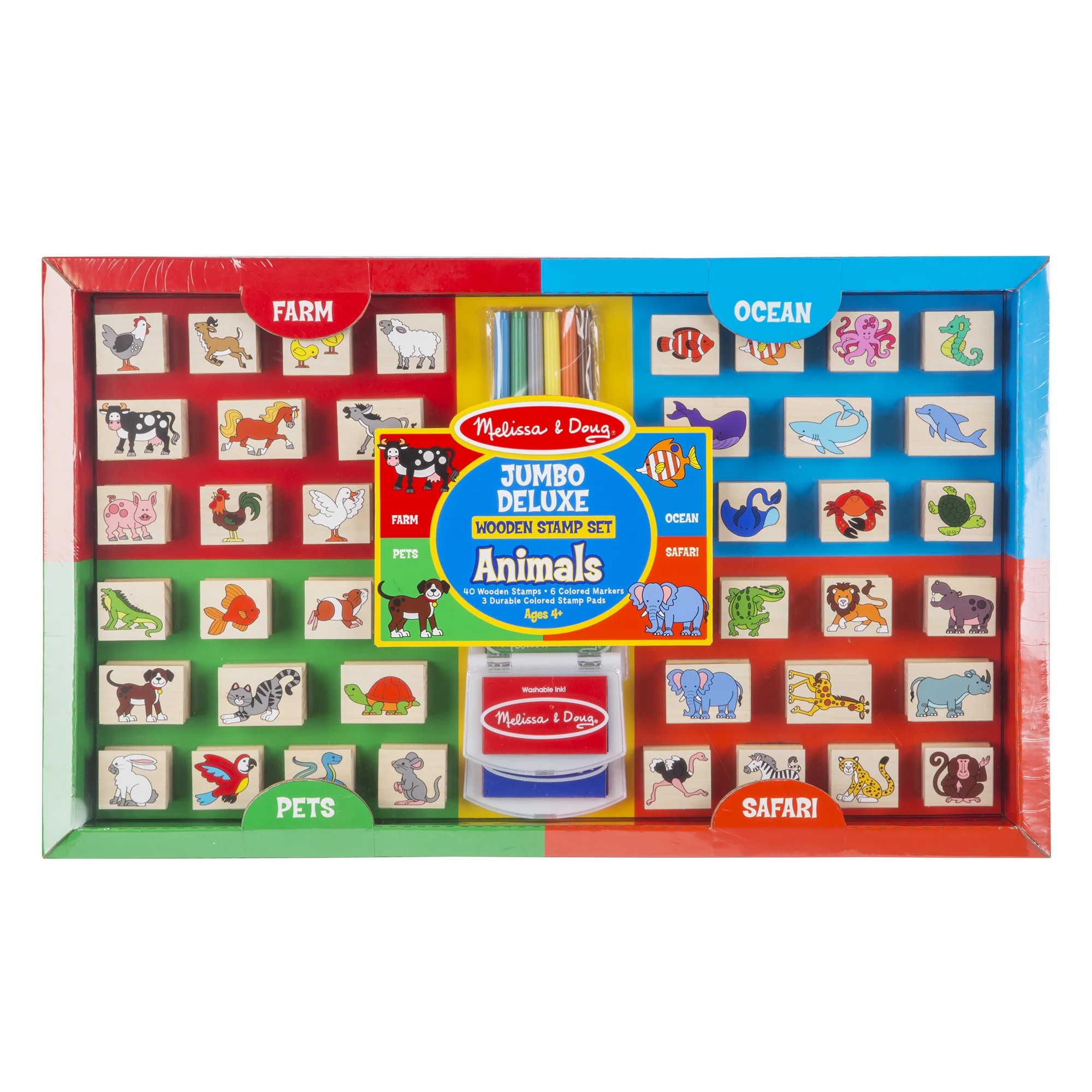 Melissa & Doug Jumbo Deluxe Animals Wooden Stamp Set | Walmart (US)