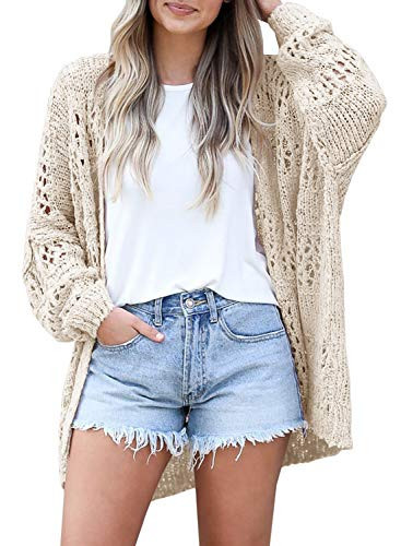 Ermonn Womens Crochet Cardigan Sweater Kimonos Boho Solid Color Oversized Spring Open Front Outwear | Amazon (US)