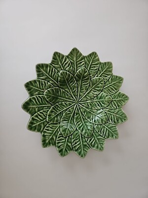 BORDALLO PINHEIRO 10.5" Green Lemon Leaf Leaves Portugal  | eBay | eBay US