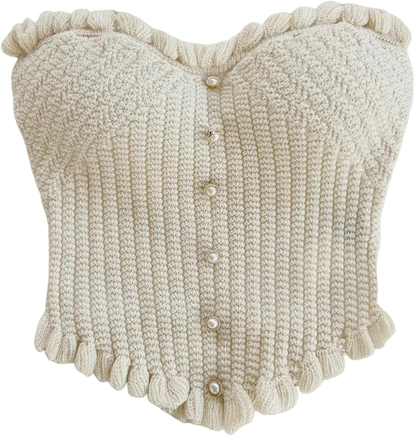 GORGLITTER Women's Pearl Tube Tops Strapless Beaded Seashell Tops Dressy Summer Ruffle Asymmetric... | Amazon (US)