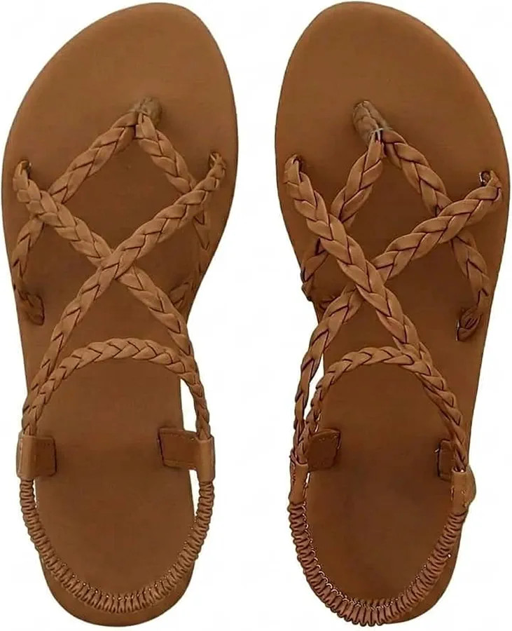 RoseSeek Women's Braided Sandals Criss Cross Thong Sandals Ankle Strap Vacation Beach Slide Shoes | Amazon (US)