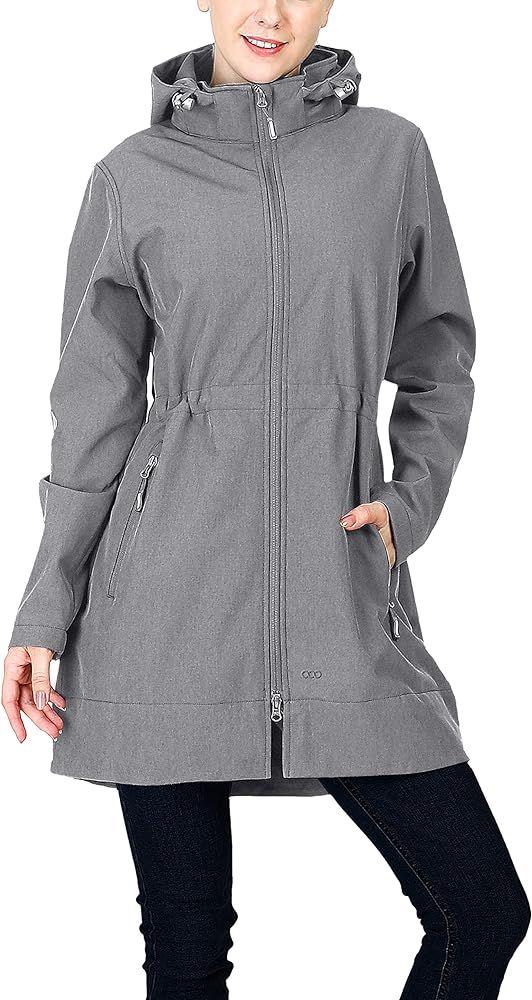 33,000ft Women's Waterproof Softshell Long Rain Jacket with Hood Fleece Lined Windproof Windbreak... | Amazon (US)