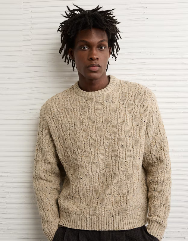 AE Cable Knit Crew Neck Sweater | American Eagle Outfitters (US & CA)