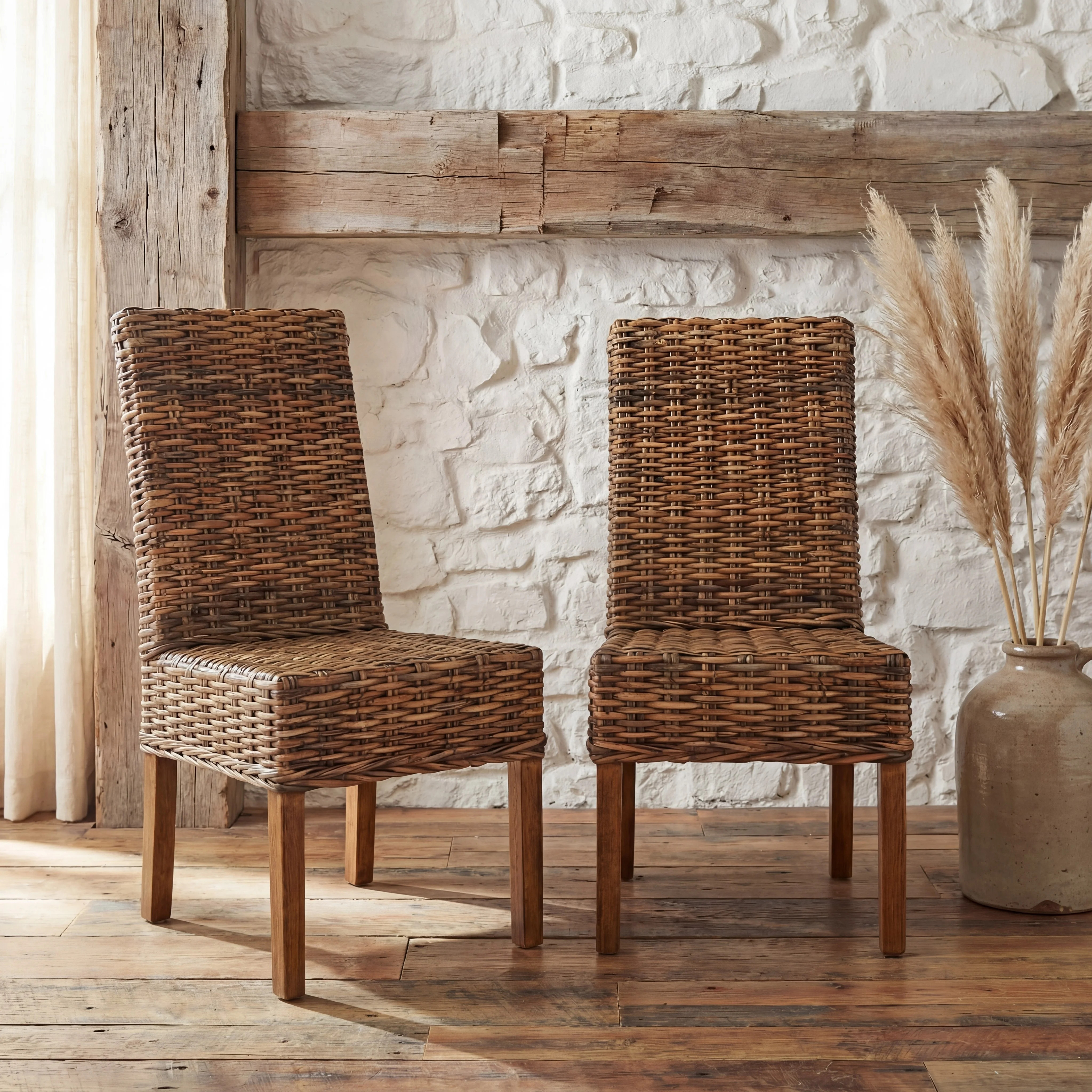 SAFAVIEH Sanibel Nautical Rattan Solid Dining Parsons Chair, Brown (Set of 2) - Walmart.com | Walmart (US)