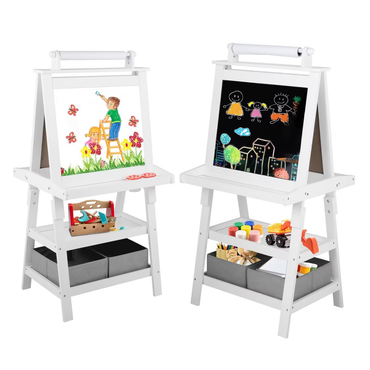 Kinder King 3 in 1 Kids Art Easel w/Storage Double-Sided Magnetic Whiteboard & Chalkboard Dry-Era... | Target