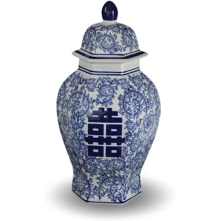 14 Classic Blue and White Porcelain Floral Temple Ginger Jar Vase China Ming Style Jingdezhen Double | Walmart (US)