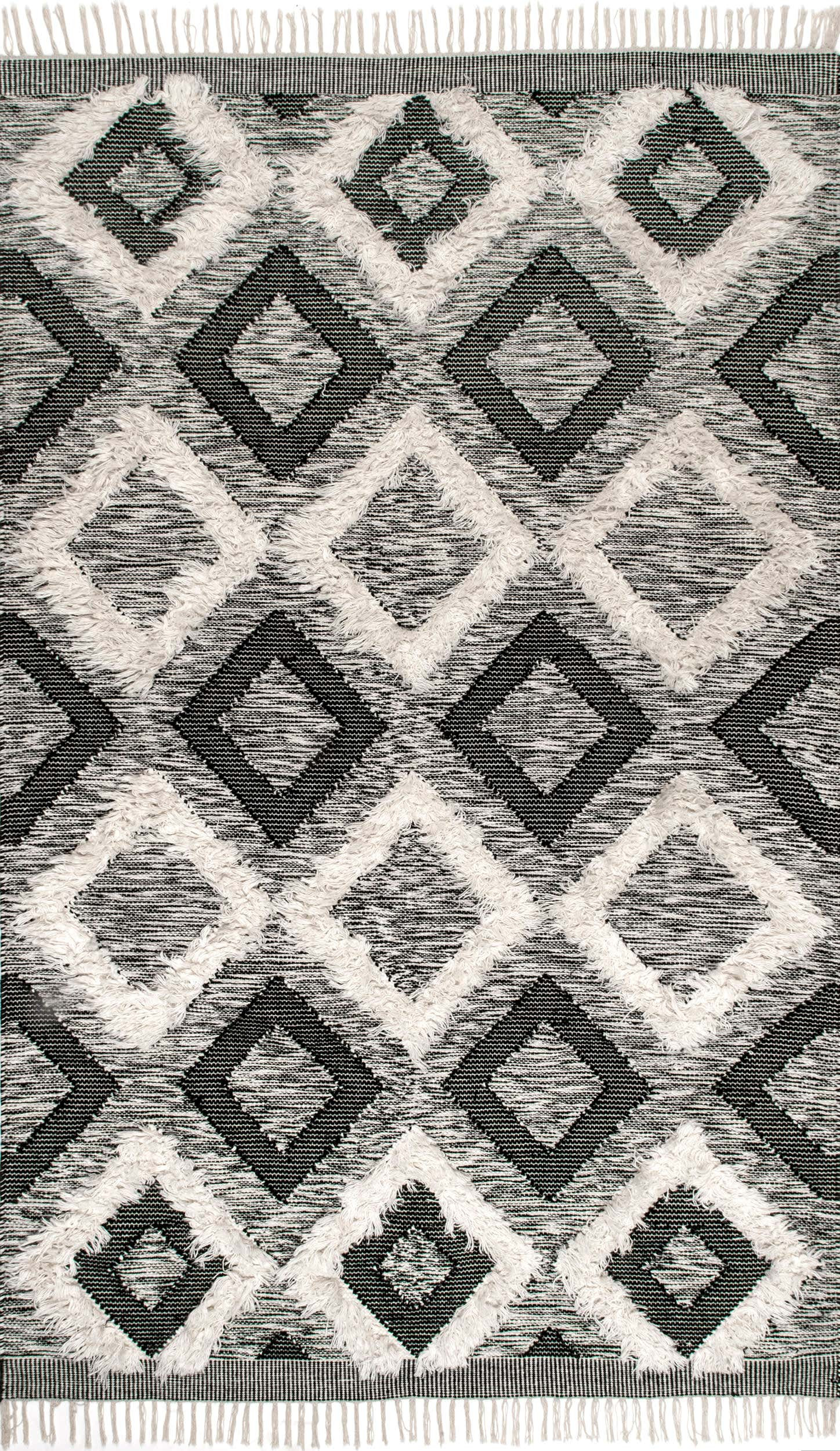 Shaggy Othello Diamonds Rug | Black and White | Rugs USA