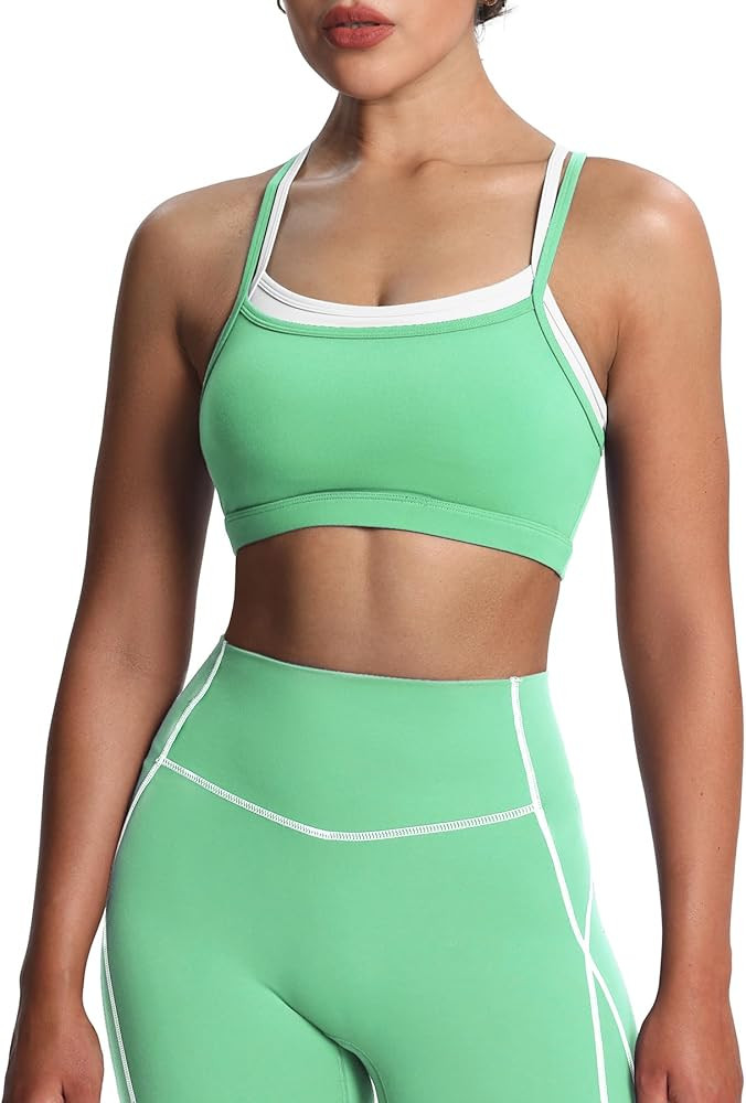 Aoxjox Women's Workout Sports Bras Takes Two Bra High Impact Training Fitness Running Yoga Crop T... | Amazon (US)