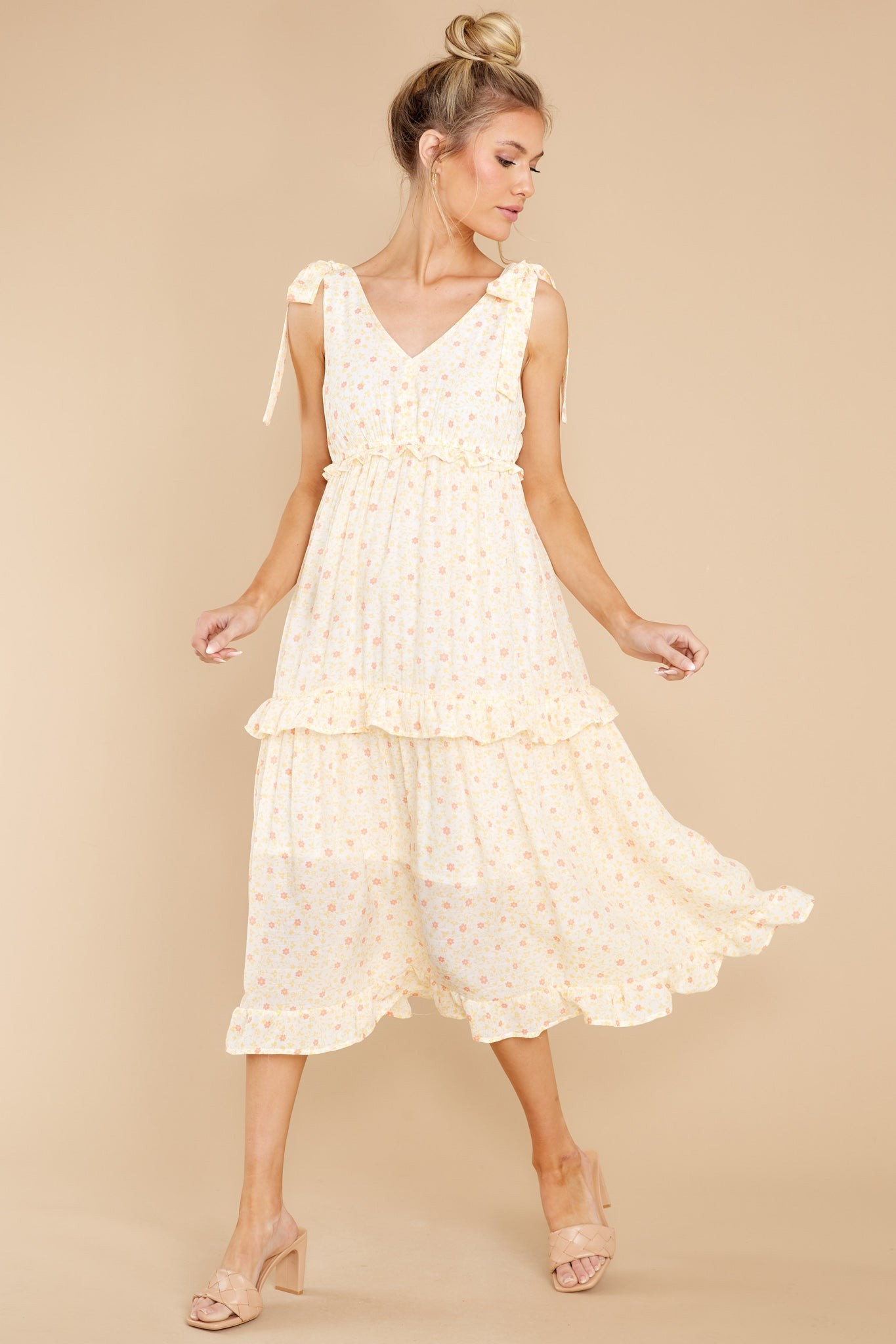 Inspire Joy Yellow Floral Print Midi Dress | Red Dress 