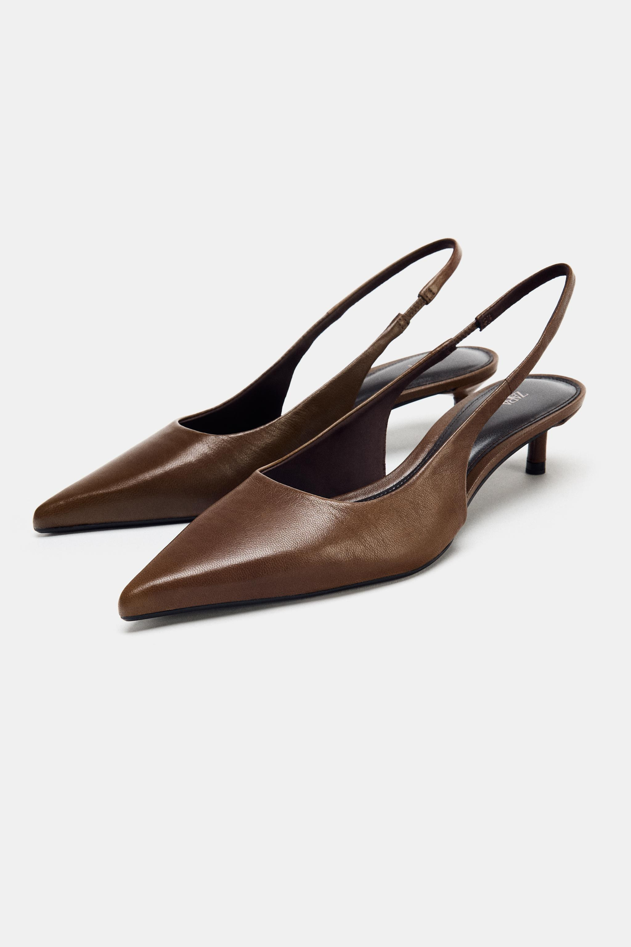 LEATHER KITTEN HEEL SHOES | Zara US