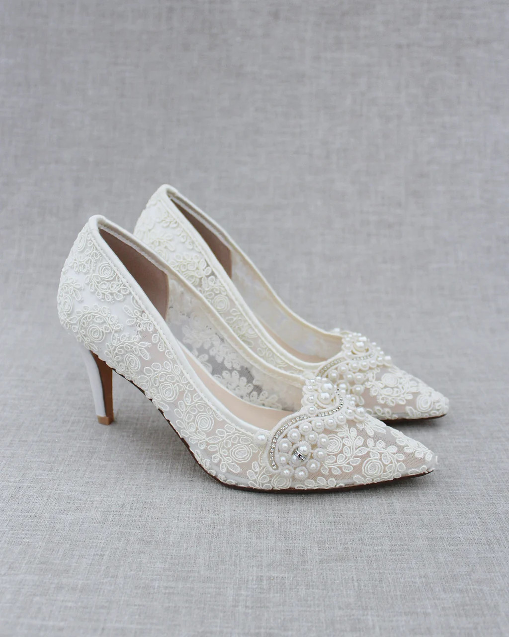 Lace Wedding Heels with Pearl Detail | Kailee P.