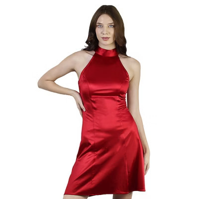 Artyska Women's Halter Neck Satin Silky Sleeveless Party Mini Dress Red M | Target
