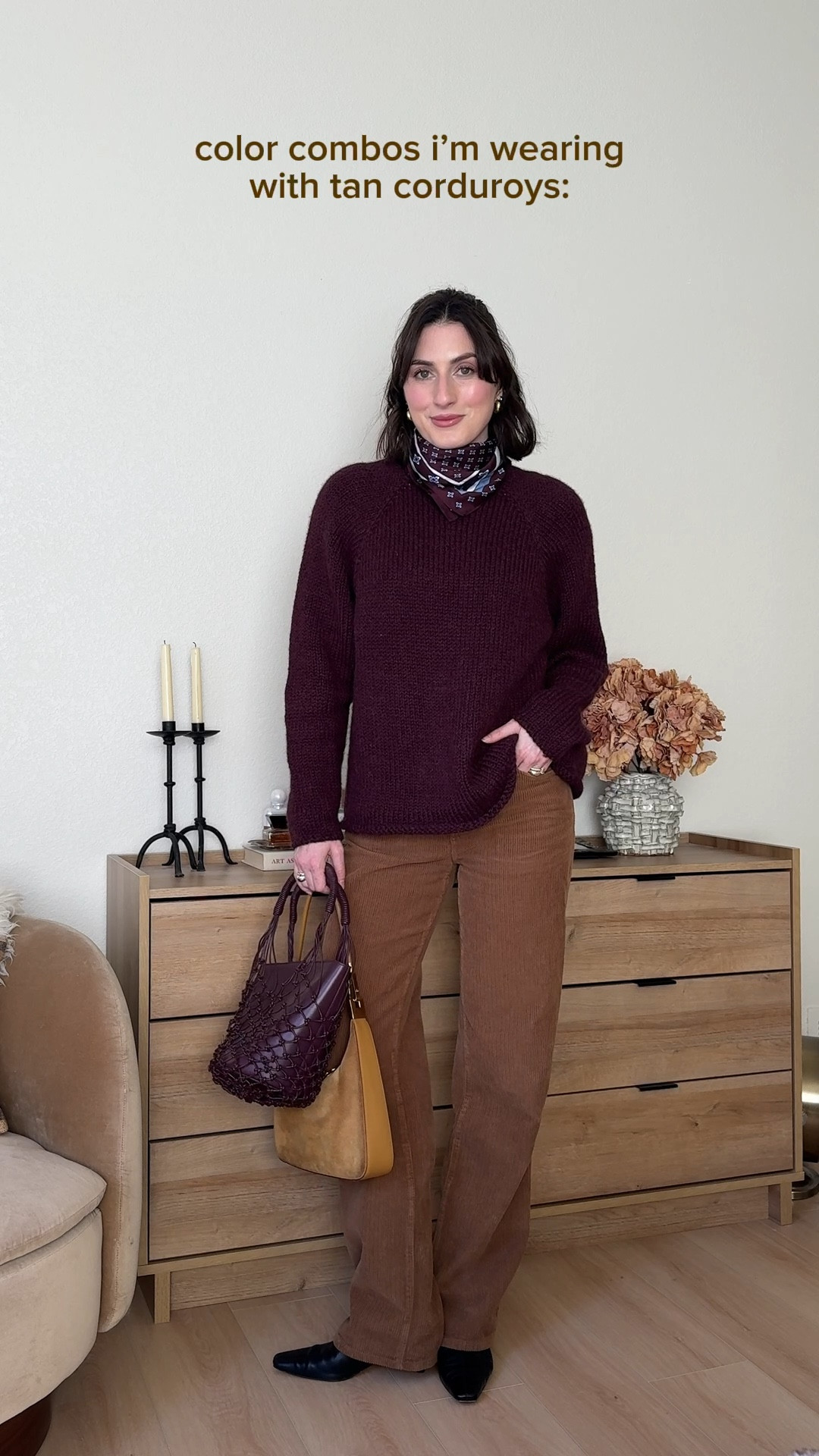 wearing my true size in the corduroy pants! plum and tan sweater i hand knit - patterns on my website/ravelry. silk scarf is madewell!

#madewell @Madewell #reformation @Reformation #corduroypants 

#LTKootd #LTKgrwm