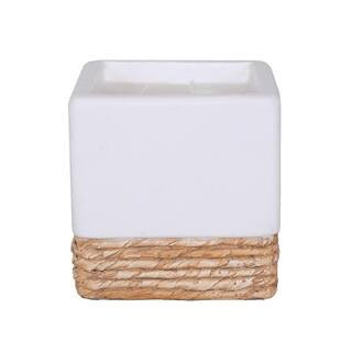 (Set of 2) Matte White Square Twisted Seagrass Citronella Candle with Faux Band | The Home Depot