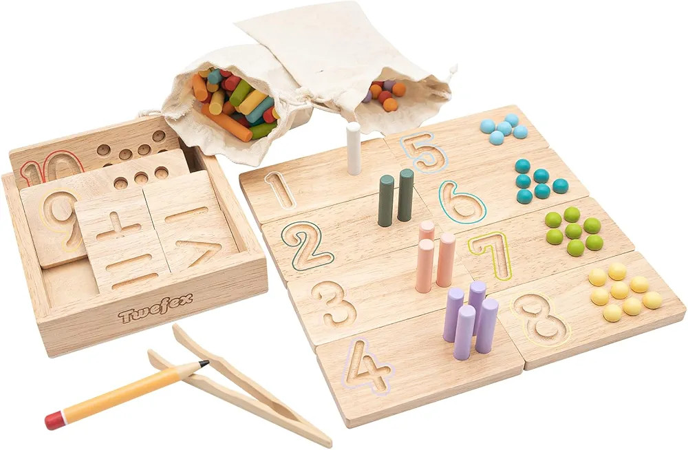 Montessori Counting Toys for Toddlers | 3 in 1 Wooden Peg Board and Montessori Counting Beads Mat... | Amazon (US)