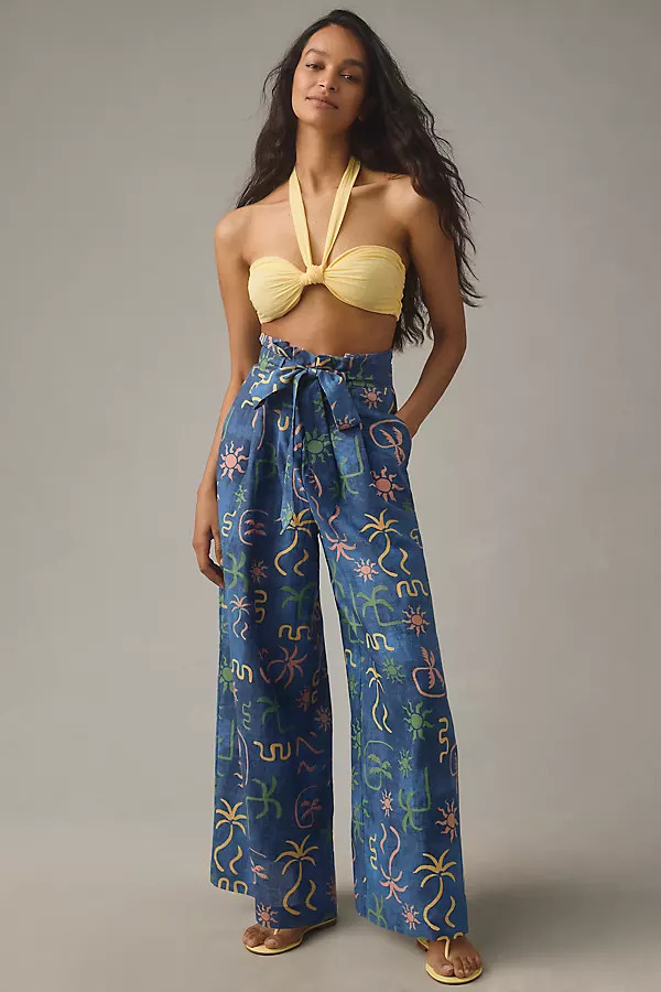 Corey Lynn Calter Linen Tropical Printed Wide-Leg Pants | Anthropologie (US)