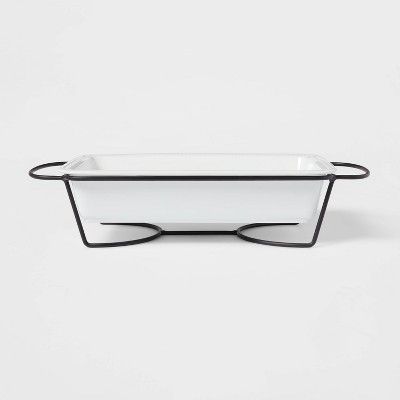 3qt Porcelain Beaded Rim Baking Dish White with Metal Rack - Threshold™ | Target
