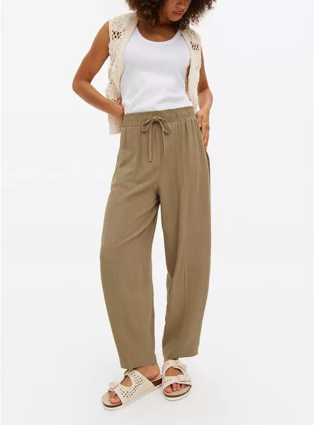 Green Linen Barrel Trousers 14 | Tu Clothing