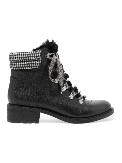 Sam Edelman - Darrah Faux Fur-trimmed Textured-leather Ankle Boots - Black | NET-A-PORTER (UK & EU)