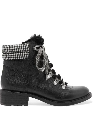 Sam Edelman - Darrah Faux Fur-trimmed Textured-leather Ankle Boots - Black | NET-A-PORTER (UK & EU)