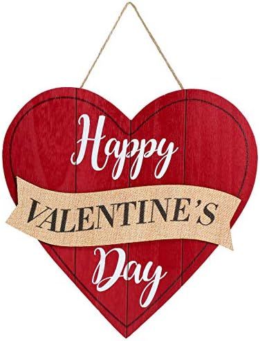 Jetec Happy Valentine's Day Sign Red Heart Wooden Sign Valentine Heart Wall Hanging Sign Valentine's | Amazon (US)