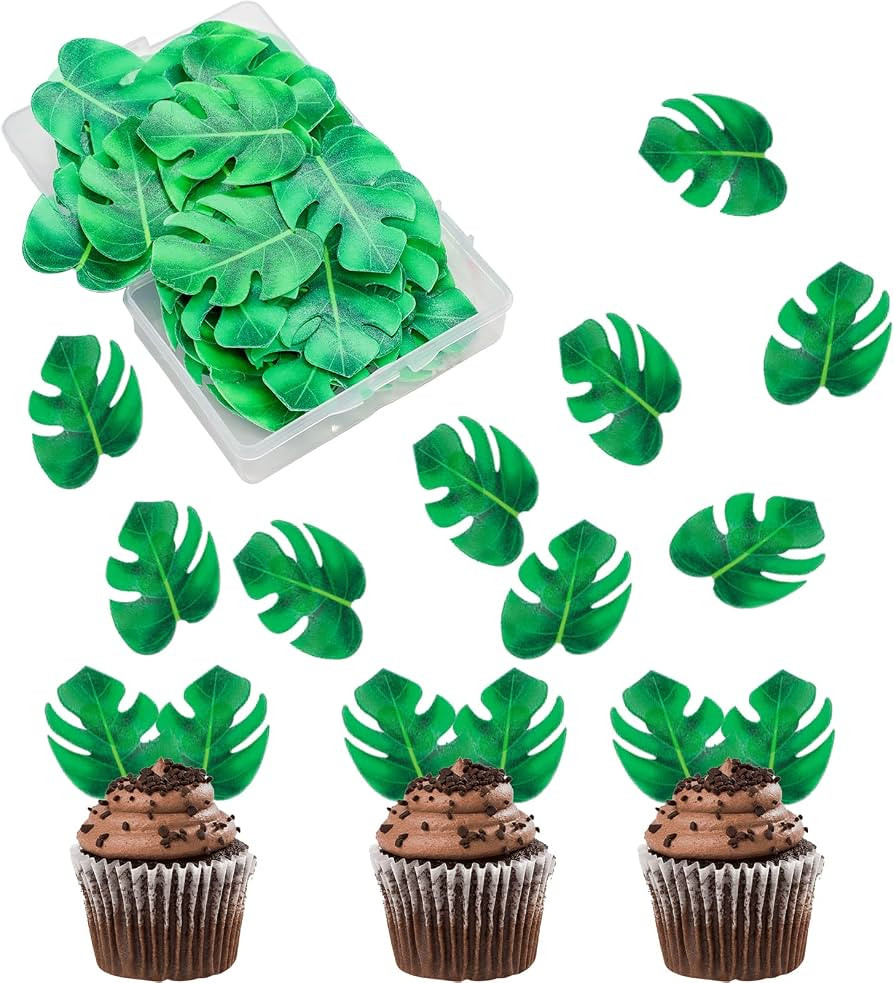 48pcs Edible Tropical Turtle Leaves Cupcake toppers, Palm Leaf Cake Topper, Edible Wafer Paper Le... | Amazon (US)