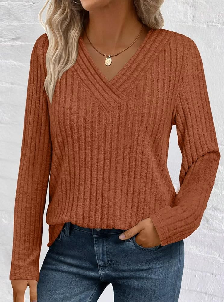 Damen-Pullover, langärmelig, V-Ausschnitt, Herbstmode, leicht, lässig, Pullover, Caramel, XX-La... | Amazon (DE)