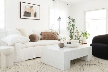 Bright and airy living room 

Slipcover sofa, area rug, living room rug, living room table, coffee table, throw pillows, art, accent color, swivel chair, side table, contrasting colors, minimalist, organic neutral. 


#LTKhome