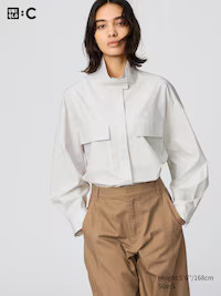 Cotton Stand Collar Shirt (Stripe) | UNIQLO (UK)
