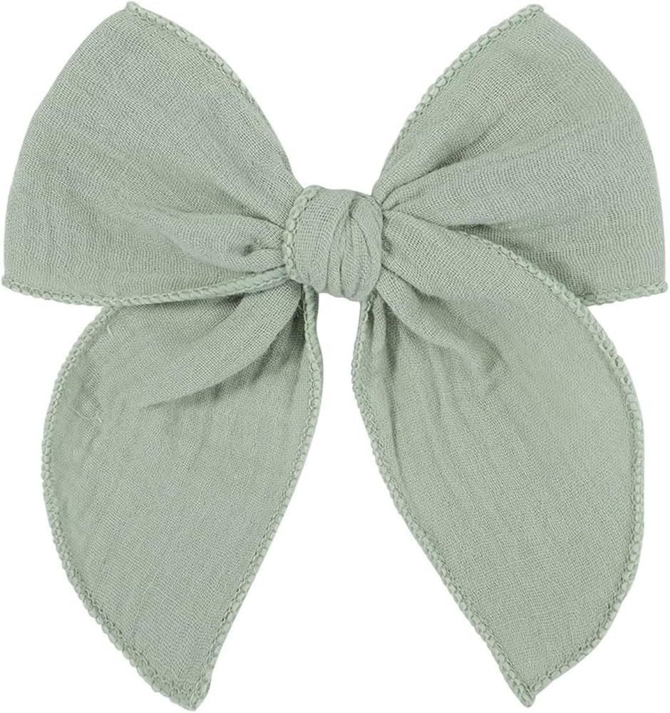 5.5 Inch Light Green Fable Hair Bow: Handmade Linen Cotton Hair Clip for Girls - 1 PCS | Amazon (US)