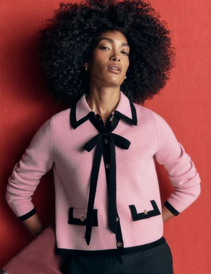 Boden Women's Elizabeth Bow Knitted Jacket in Pink | Size 14 | Boden (US)