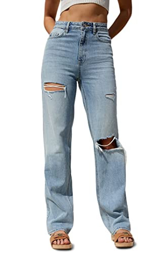 PacSun Women's Light Indigo Ripped '90s Boyfriend Jeans - Blue Size 30 | Amazon (US)