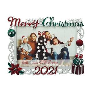 Silver, Green & Red Die Cast Merry Christmas 5" x 7" Frame, Christmas by Studio Décor® | Michaels Stores