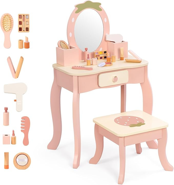 Toddler Vanity for 3 Year Old, Kids Vanity with Pretend Makeup Accessories, Makeup Table for Kids... | Amazon (US)