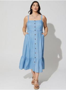 Tea Length Chambray Button Front Dress | Torrid (US & Canada)