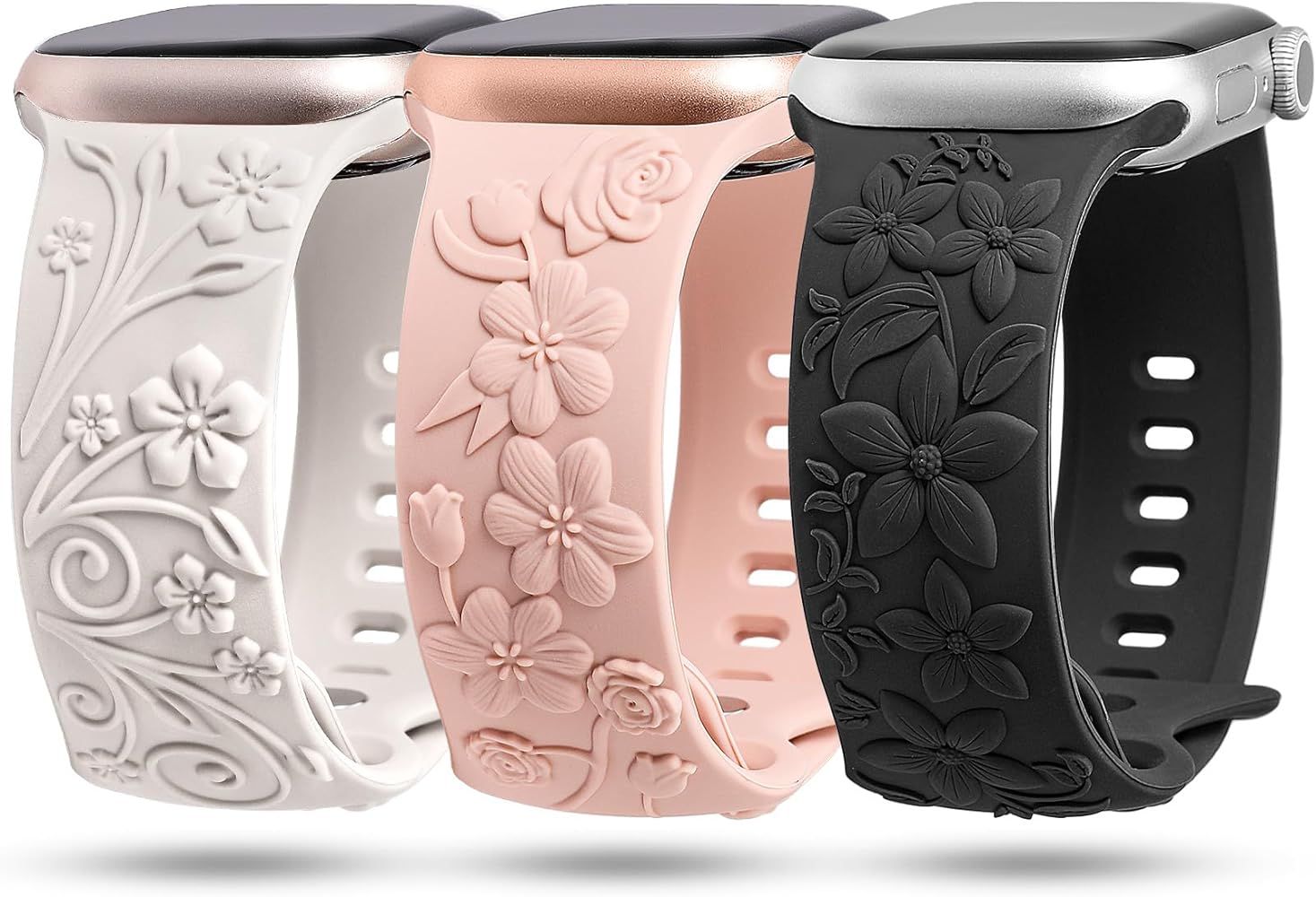 TOYOUTHS 3 Pack Floral Embossed Bands Compatible with Apple Watch Band 38/40/41/42/44/45/49mm Wom... | Amazon (US)
