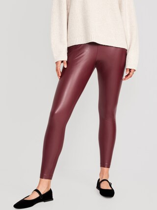 High-Waisted Faux-Leather Leggings for Women | Old Navy (CA)