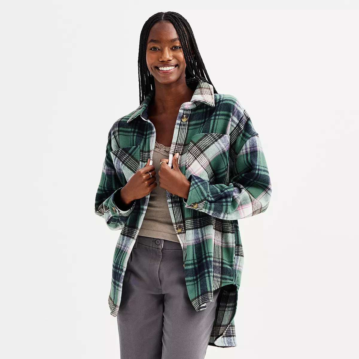 Juniors' SO® Plaid Oversized Button-Up Shacket | Kohl's