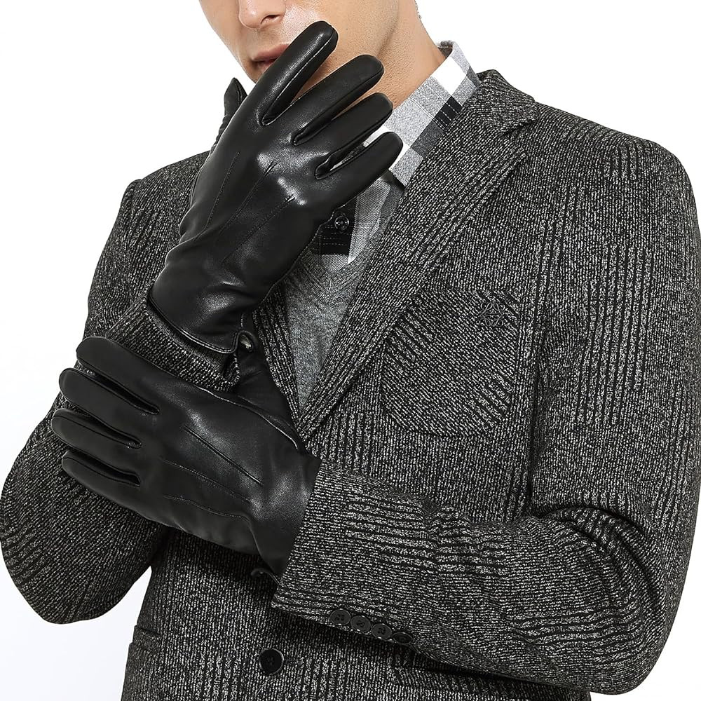 ZLUXURQ Luxury Mens Leather Gloves Cashmere Lined-Soft Comfortable Lambskin Touchsreen | Amazon (US)