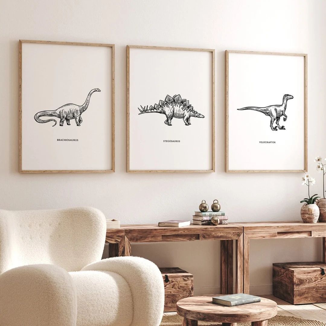 Set of 3 Dinosaur Prints, Dinosaur Decor, Dinosaur Wall Art, Dinosaur Printable, Playroom Decor, ... | Etsy (US)