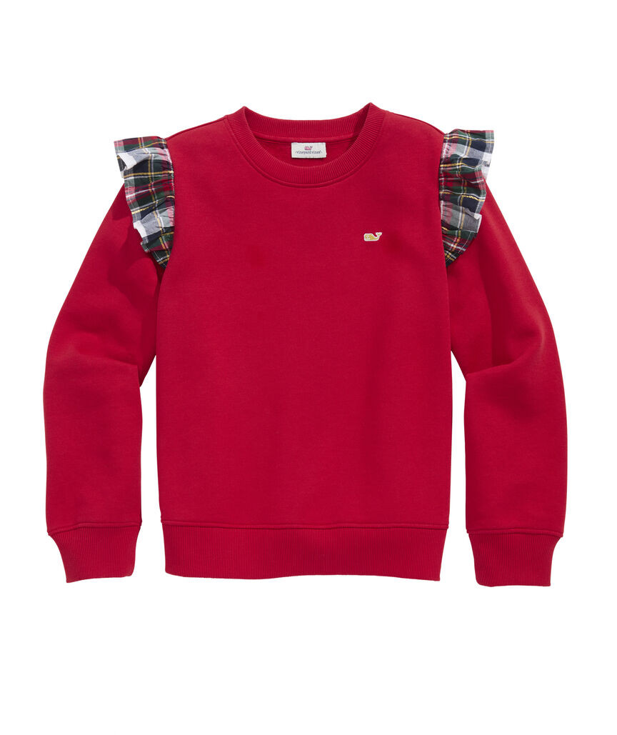 OUTLET Girls' Tartan Ruffle Crewneck Sweatshirt | vineyard vines