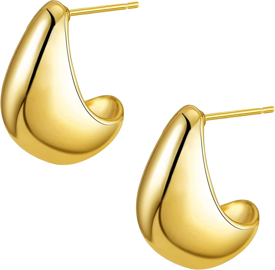 Chunky Gold Hoop Earrings for Women Gold Plated Thick Hoops Earrings Fashion Gold Statement Earri... | Amazon (US)