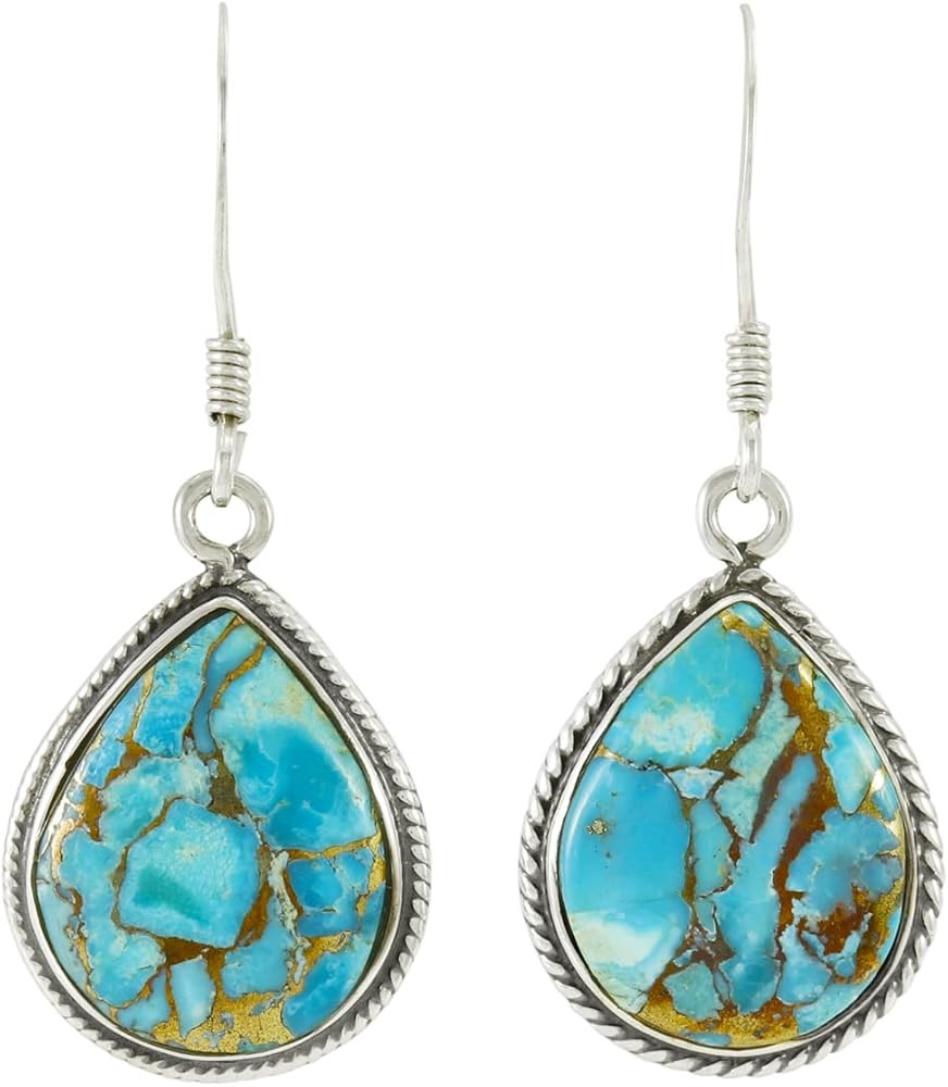 Turquoise Earrings in Sterling Silver & Genuine Gemstones 1.5" Long | Amazon (US)