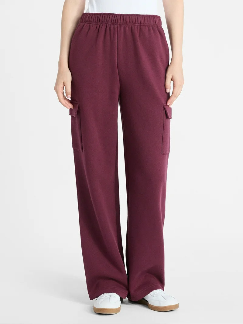 No Boundaries Fleece Cargo Wide-Leg Pants, 30'' Inseam, Women's | Walmart (US)